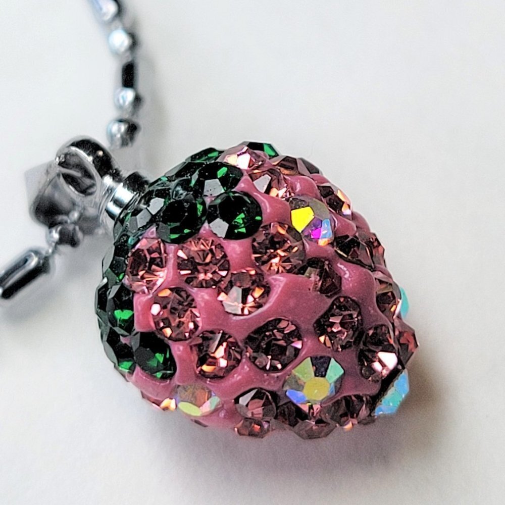 Heart Style Pink and Green Rhinestone Small Pendant Necklace